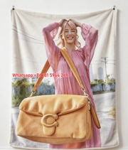 Coach Oversized Yellow Tabby Bag Print Flannel Sofa Throw Blanket C220